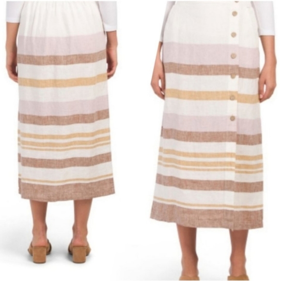 Rachel Zoe Midi Linen Stripe Skirt Size Large - Picture 1 of 7